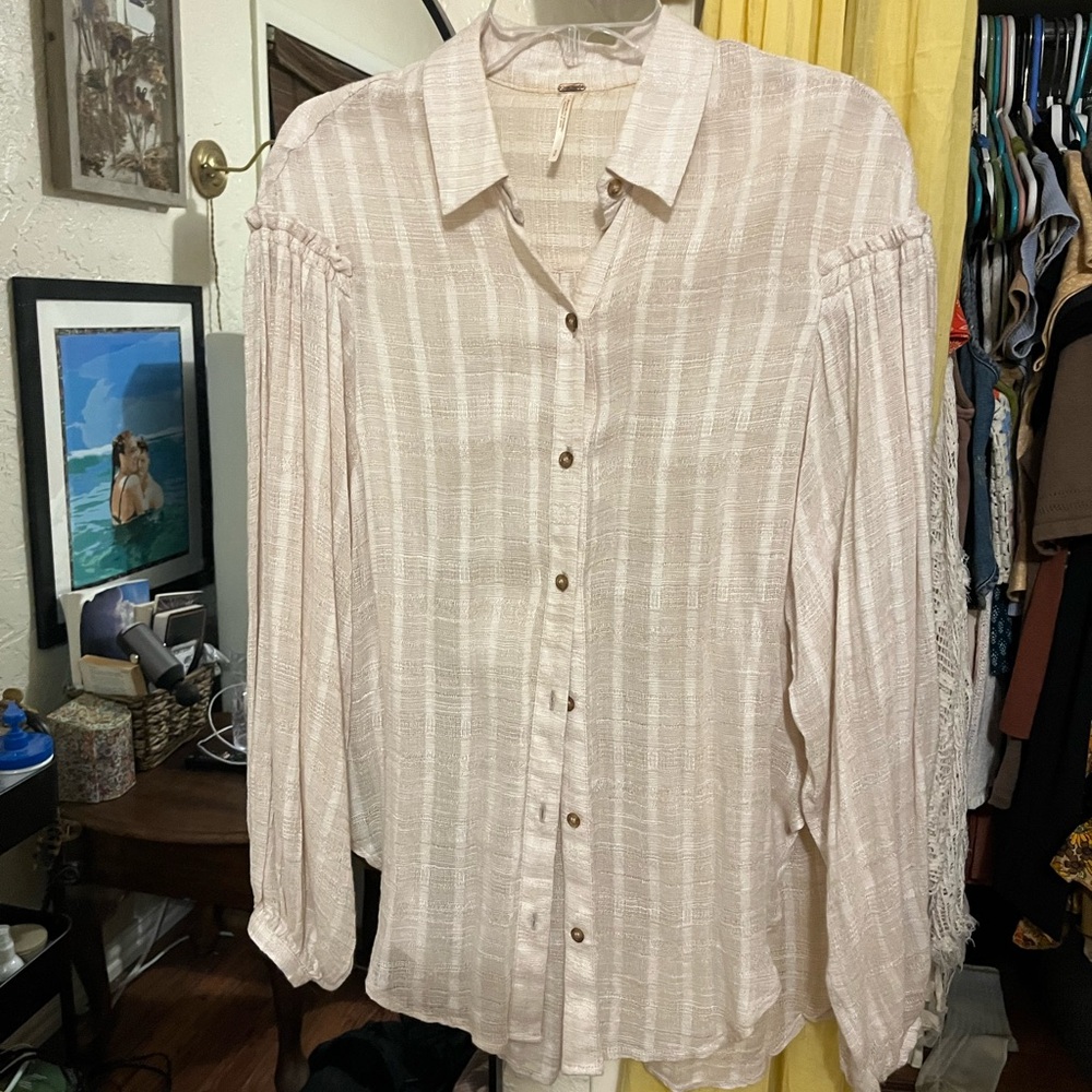 Cream free people button up